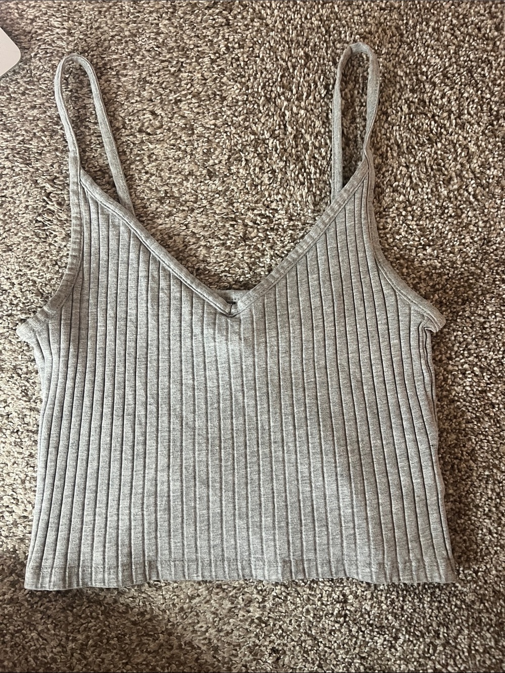 H&M Ribbed V-Neck Spaghetti Strap Crop Tank Top - Gray